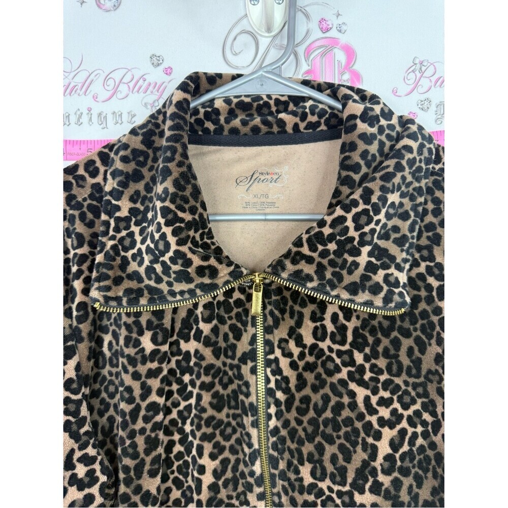Style & Co. Leopard Print Zip-Front Bomber Jacket - Brown/Black - Picture 6 of 9